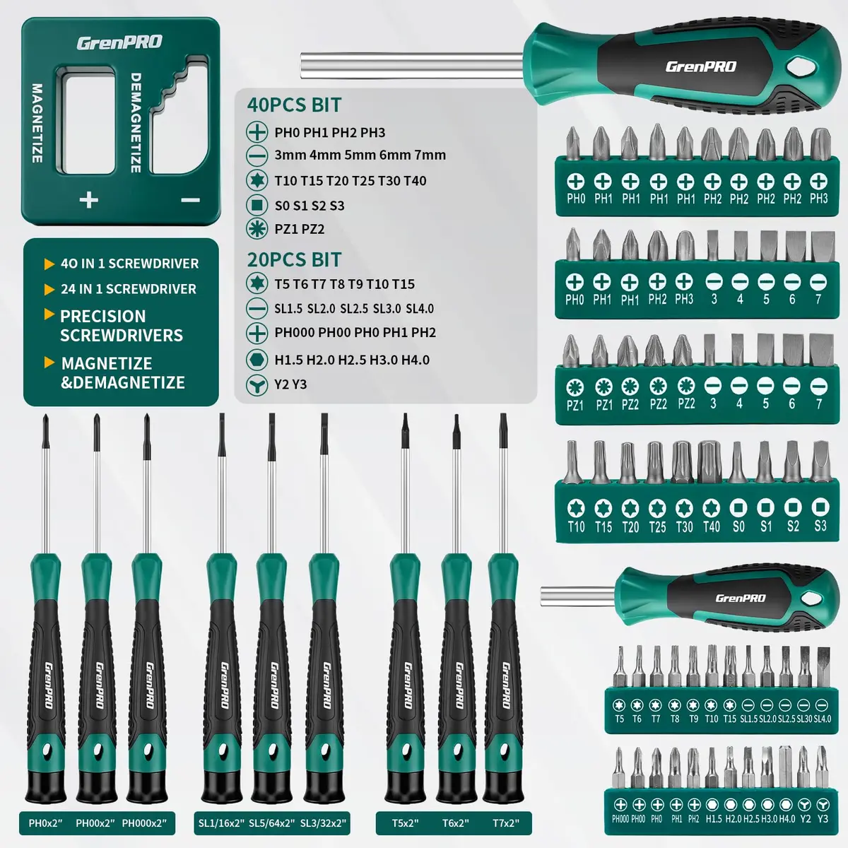 GRENPRO 90-Piece Screwdriver Set with 64 S2 Bits & Extension Bars | Precision Electronics Repair & Furniture Assembly - view 4
