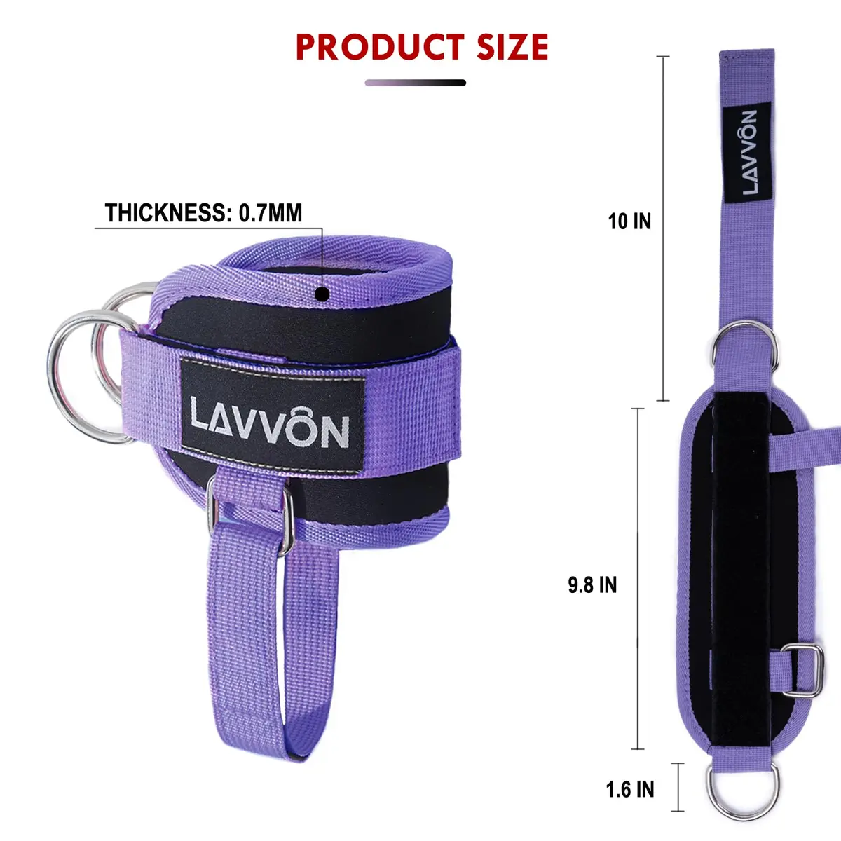 LAVVON Padded Ankle Straps for Cable Machines Kickbacks - Glute Workout Cuffs (Pair, Purple) | Secure Fit for Lower Body Strength - view 4