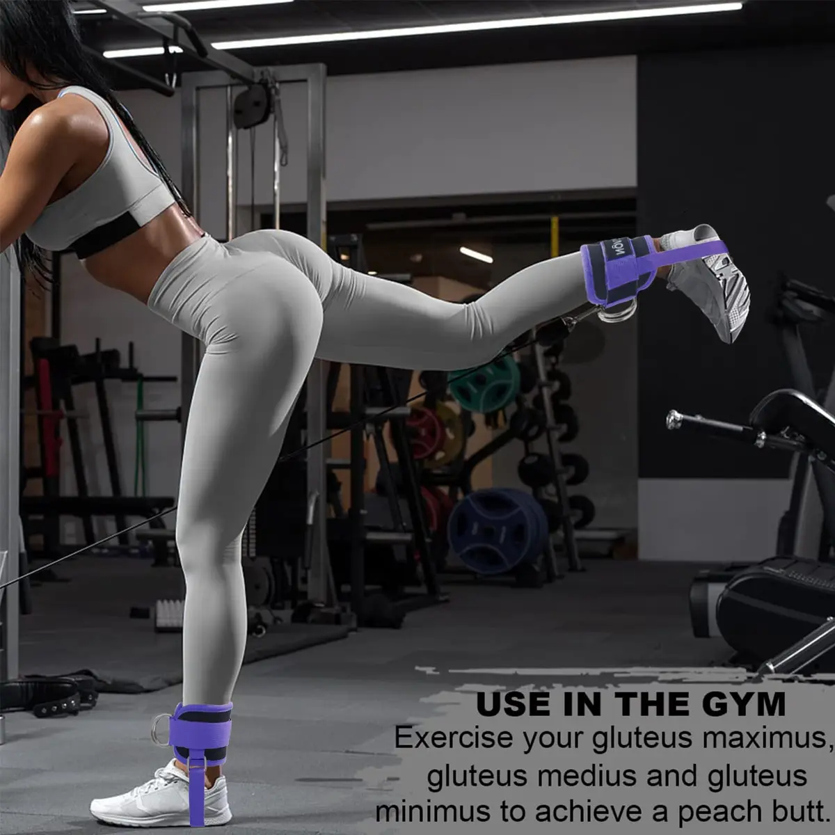 LAVVON Padded Ankle Straps for Cable Machines Kickbacks - Glute Workout Cuffs (Pair, Purple) | Secure Fit for Lower Body Strength - view 5