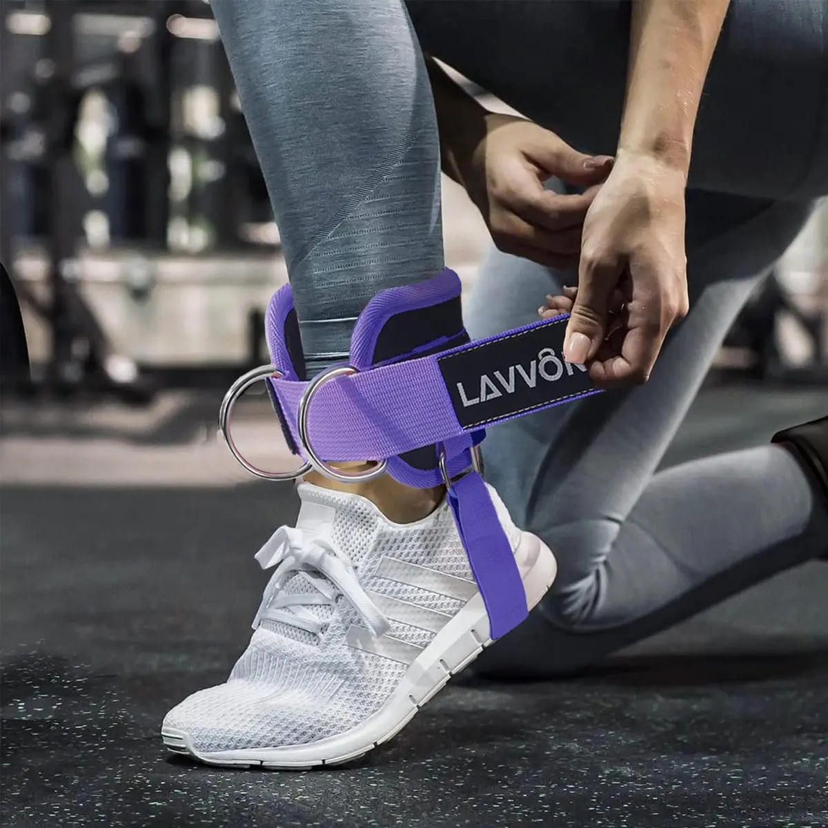 LAVVON Padded Ankle Straps for Cable Machines Kickbacks - Glute Workout Cuffs (Pair, Purple) | Secure Fit for Lower Body Strength - view 6