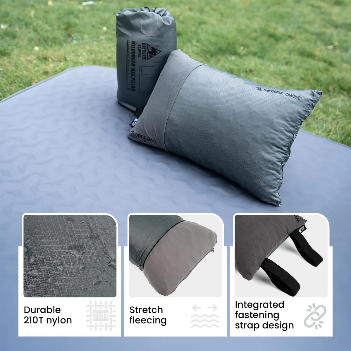 ONETIGRIS Wilddream Camping Pillow, Shredded Memory Foam, Compact 48cm (18.4") x 34cm (13.4") x 15cm (5.9") | All-Season Comfort for Backpacking & Travel - view 6