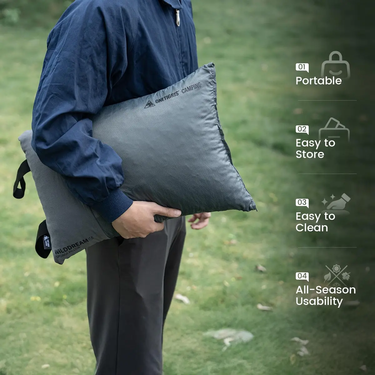 ONETIGRIS Wilddream Camping Pillow, Shredded Memory Foam, Compact 48cm (18.4") x 34cm (13.4") x 15cm (5.9") | All-Season Comfort for Backpacking & Travel - view 9