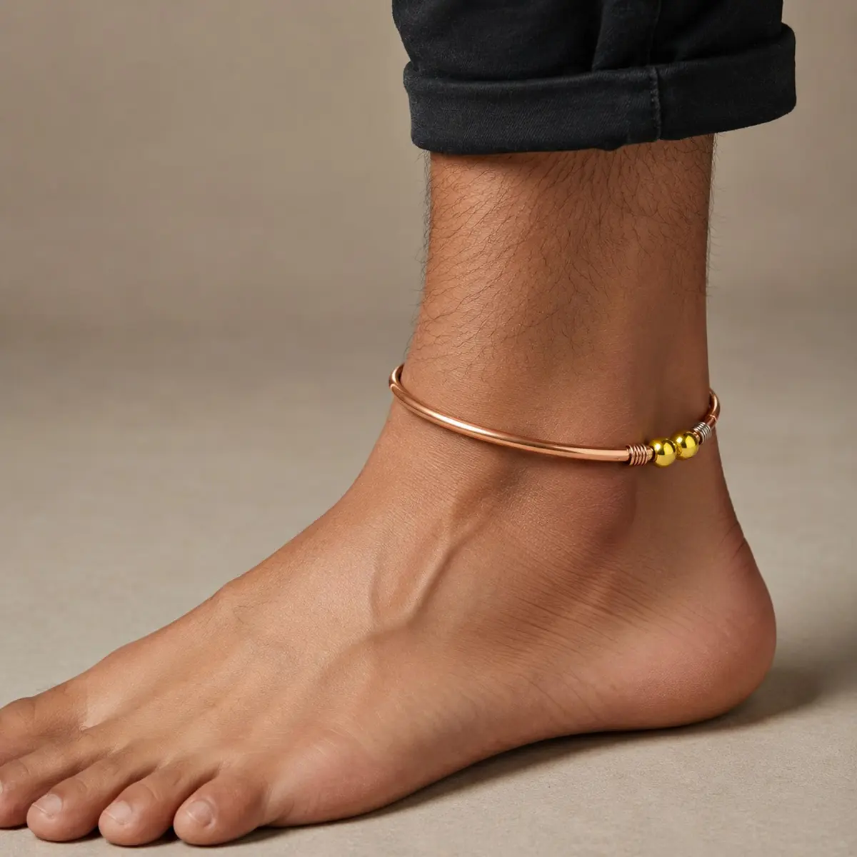 SHINDE EXPORTS Pure Copper Leg Anklet Bracelet Kada 75gms (6mm Rod) | Adjustable Unisex Indian Jewelry - view 5