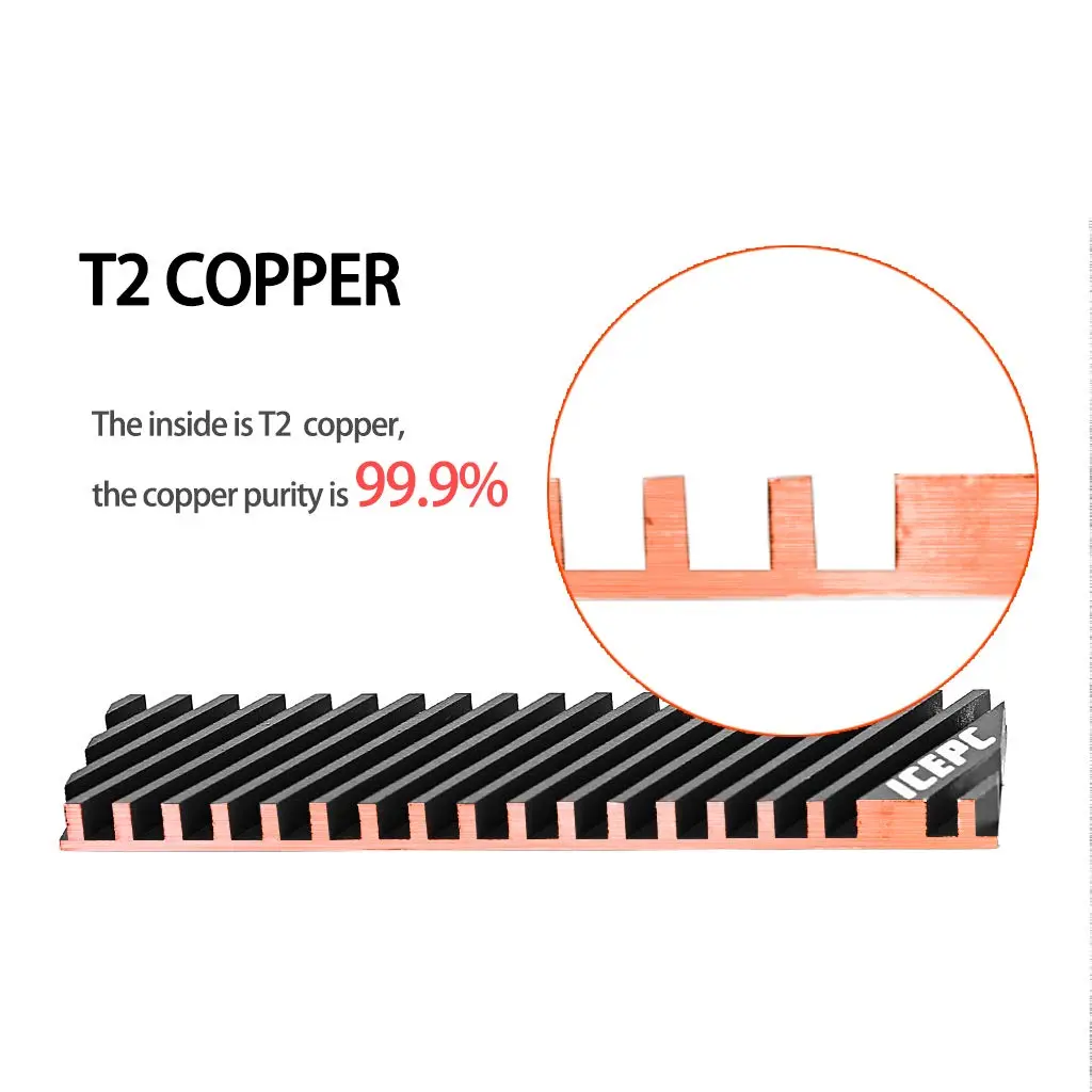 icepc M.2 Heatsink for PS5 PCI-E NVME 2280 SSD | Graphene Copper Heat Sink, 70x20mm, Pack of 2 - view 2