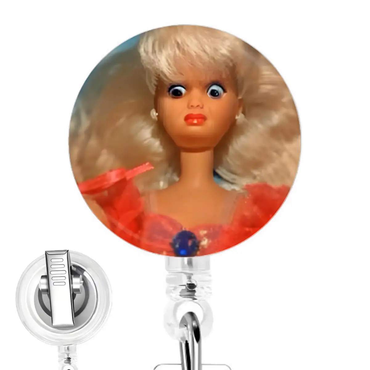 Limeloot Blonde Cringe Doll Nurse Badge Reel | Retractable ID Holder with 34" Cord & Swivel Clip - main product image