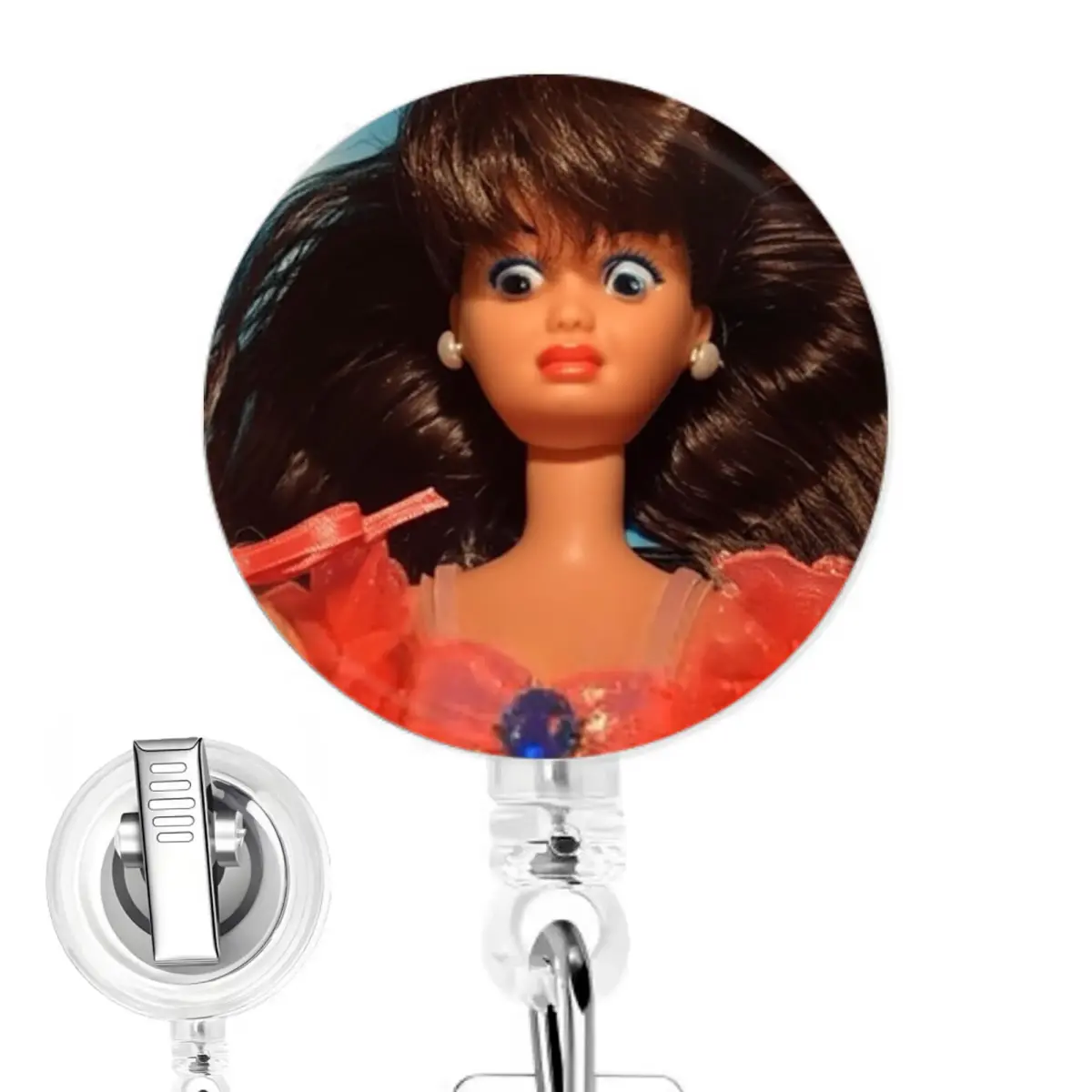 Limeloot Brunette Cringe Doll Nurse Badge Reel | Retractable ID Holder with 34-Inch Cord - main product image
