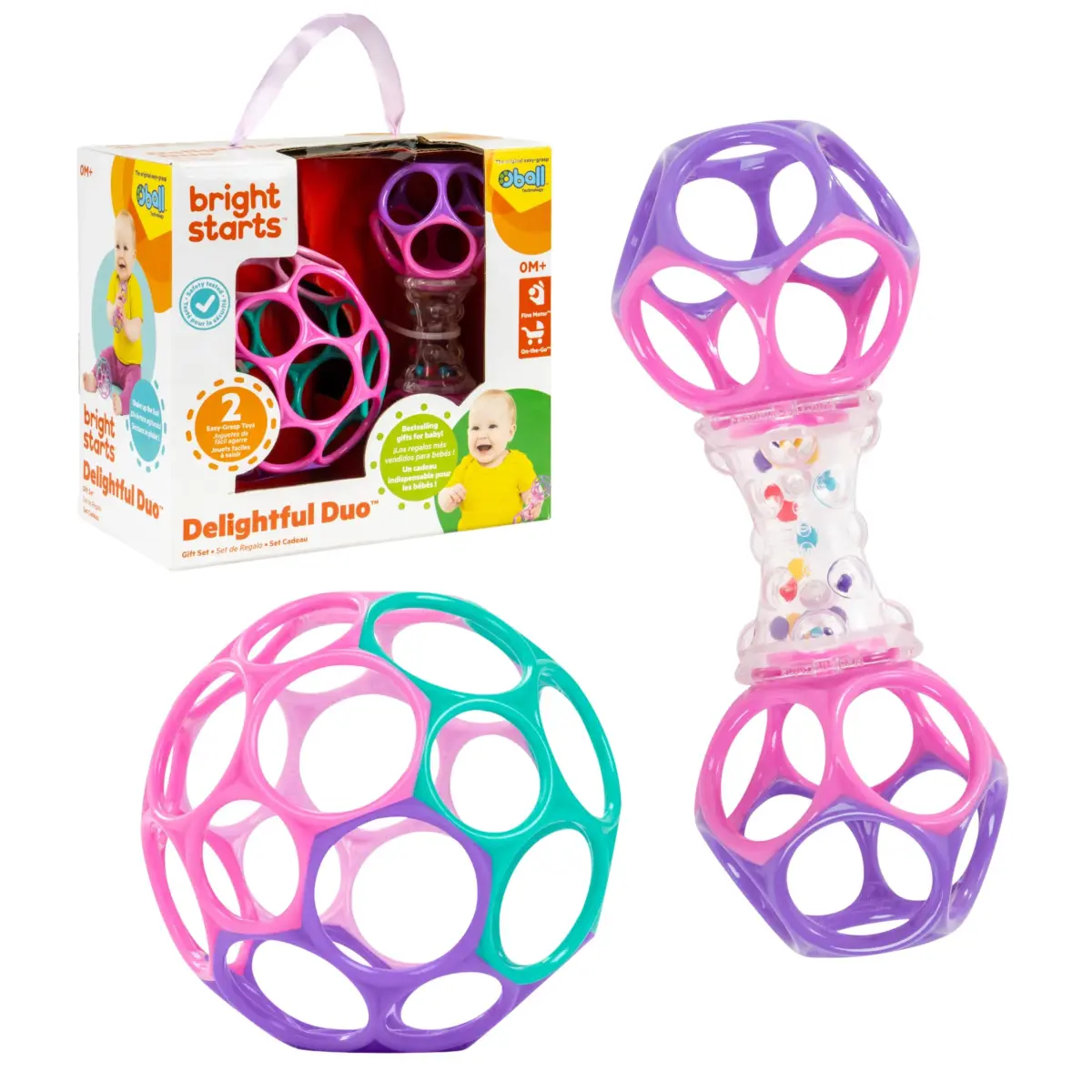 Bright Starts Delightful Duo 2-Pack Oball Rattles Gift Set | Newborn & Up, Pink & Purple - main product image