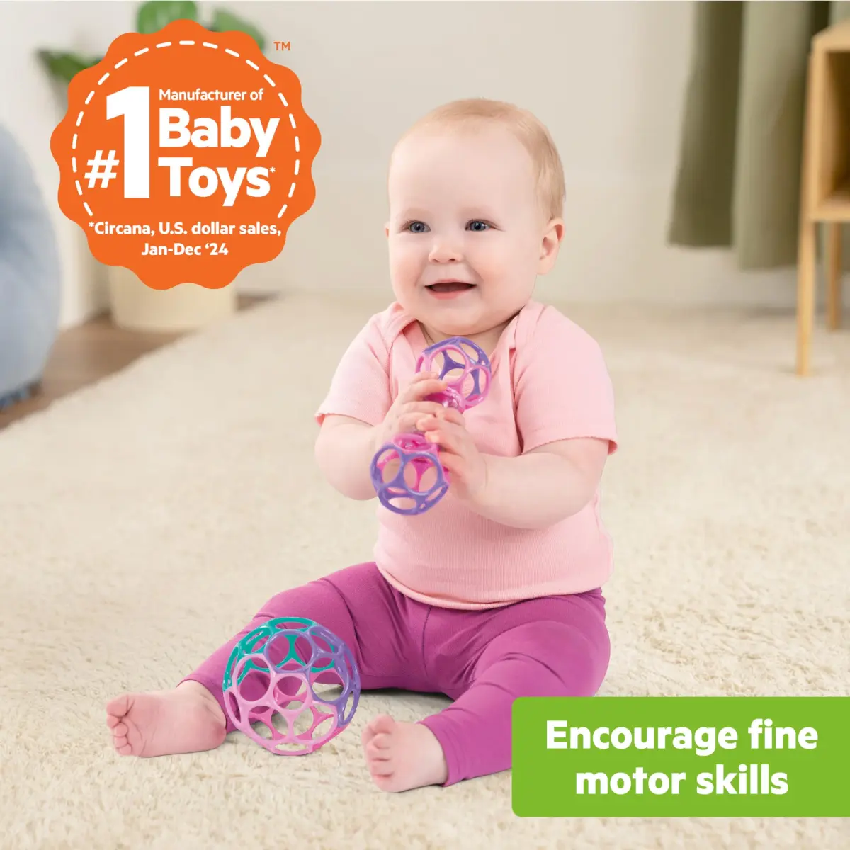 Bright Starts Delightful Duo 2-Pack Oball Rattles Gift Set | Newborn & Up, Pink & Purple - view 2