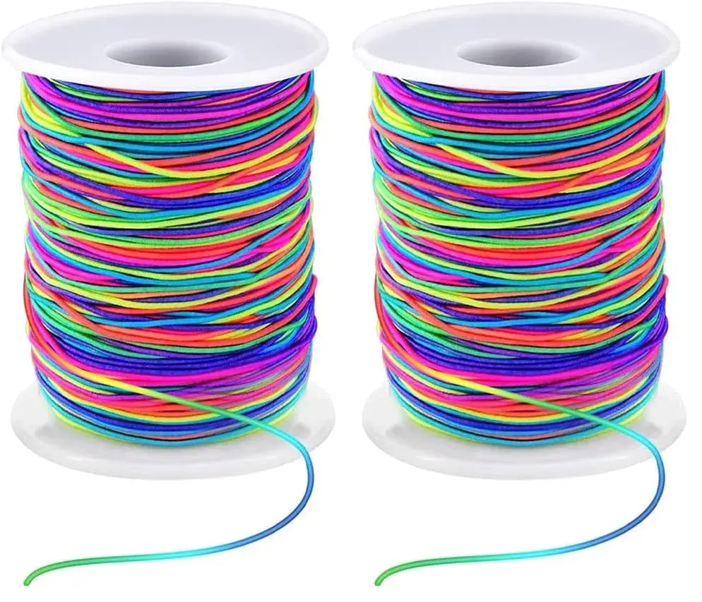 LUSTEMBER Rainbow Elastic Bracelet String 1mm (164 ft x 2 Rolls) | Stretchy Cord for Jewelry Making - main product image