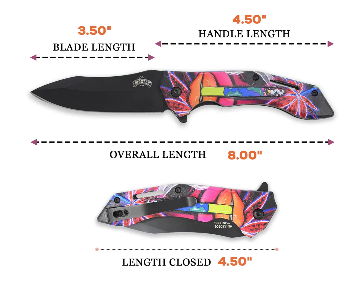 MASTER USA Folding Pocket Knife, 8 inch Overall Length, Floral Leaf Handle, 3.5 inch Blade, EDC (Orange) | Compact & Stylish - view 2
