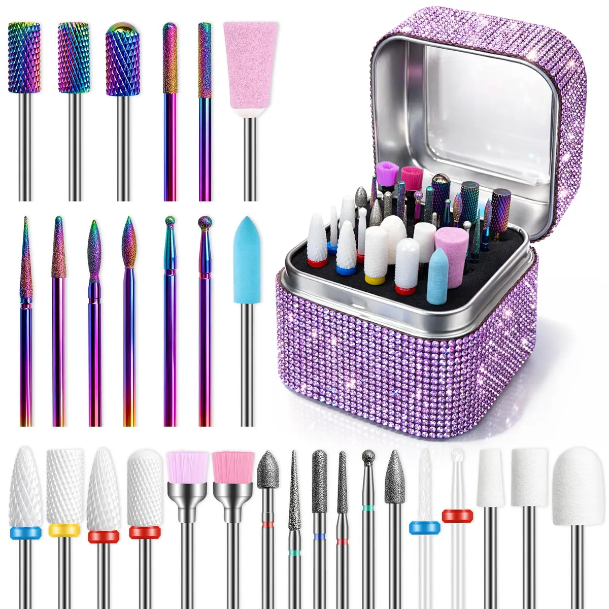 Rolokit 30PCS Nail Drill Bits Set with Holder Case | Professional 3/32" Diamond Ceramic Carbide Nail Bits for Acrylic Gel Polish Removal, Cuticle Care & Nail Art Tool Kit for Manicure Pedicure, Salon & Home Use - main product image
