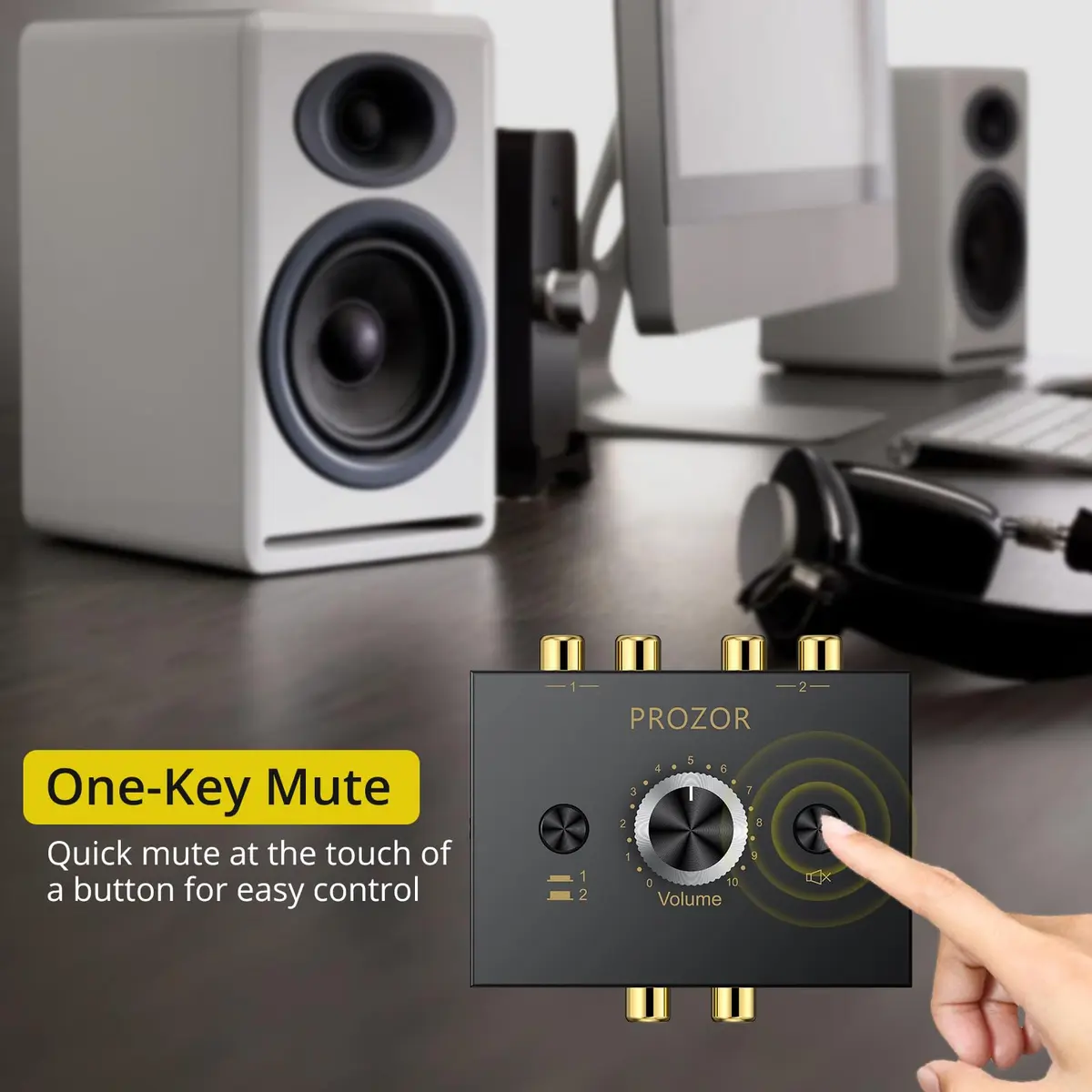 PROZOR Audio Signal Switch 3.5mm & RCA | Bi-Directional Stereo Selector, Passive, All-Metal, Compact - view 4