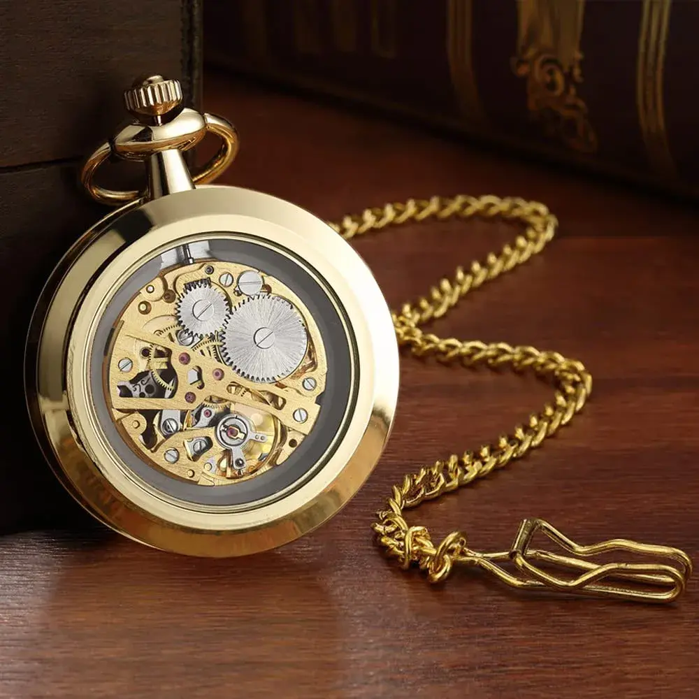 VIGOROSO Vintage Mechanical Pocket Watch with Chain | 4.3 cm (1.75 Inch) Case | Gold & Roman Numeral Dial - view 3