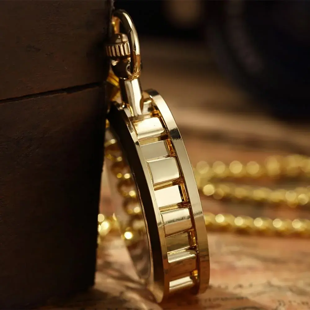 VIGOROSO Vintage Mechanical Pocket Watch with Chain | 4.3 cm (1.75 Inch) Case | Gold & Roman Numeral Dial - view 4