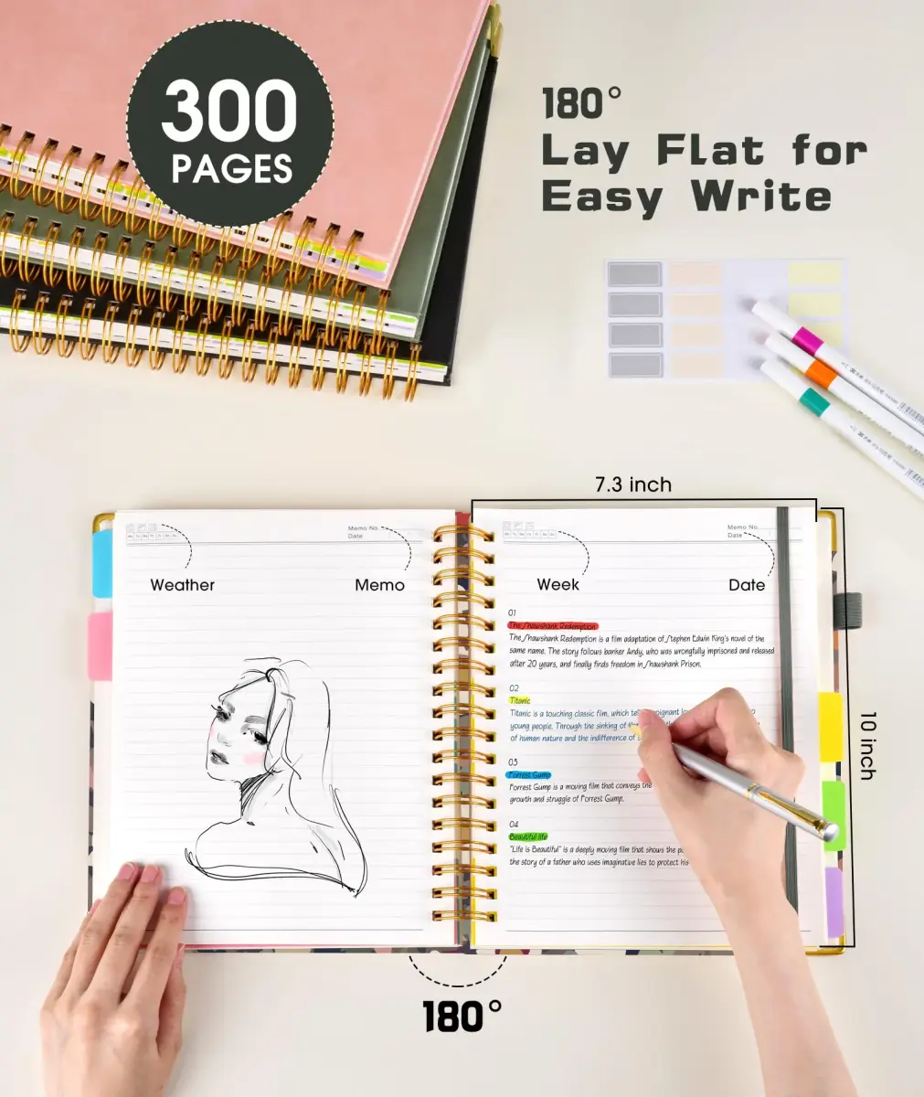 dilitego Hardcover Spiral Notebook Journal 8"x10" Flower | 300 Pages College Ruled for Work School Note Taking - view 2