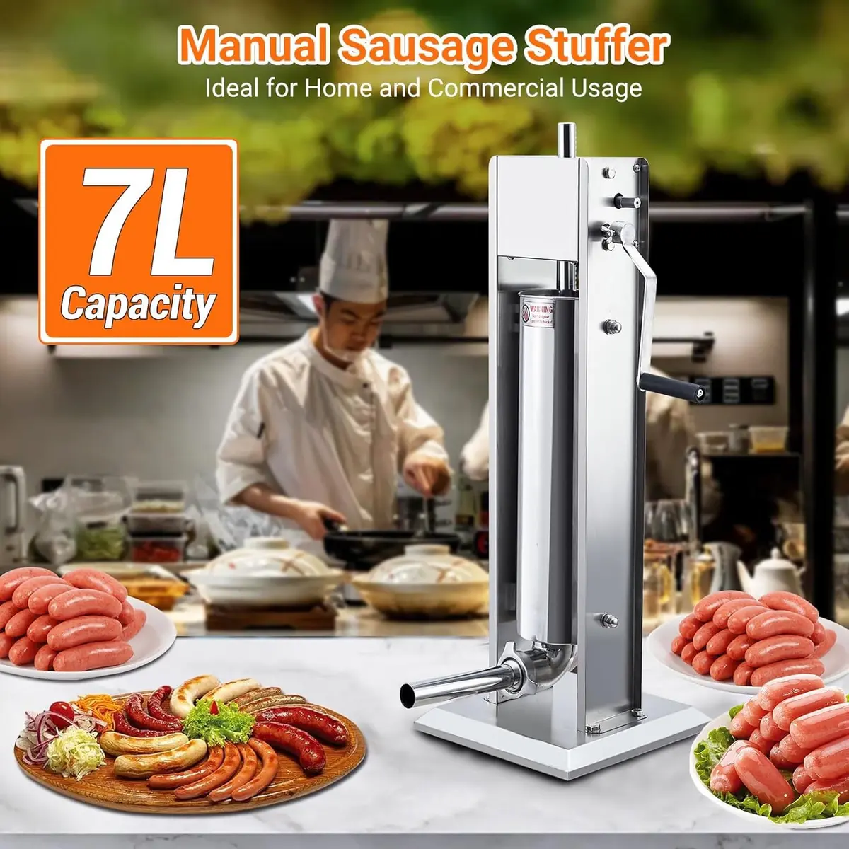 SLEKVERSA 15LB/7L Manual Sausage Stuffer | Stainless Steel Vertical Machine for Home & Commercial Use - view 3