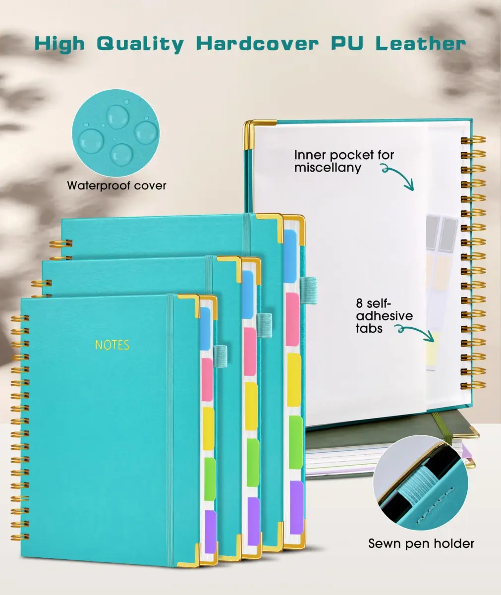 dilitego Hardcover Spiral Notebook with Removable Dividers, 300 Pages A5 College Ruled, 100GSM Paper, Blue | Smooth Ink Flow Acid-Free Paper - main product image