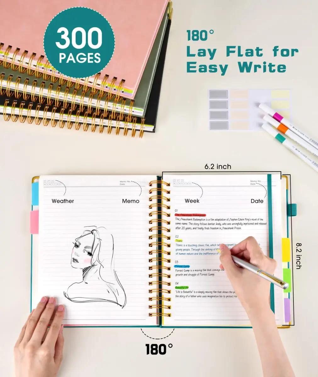 dilitego Hardcover Spiral Notebook with Removable Dividers, 300 Pages A5 College Ruled, 100GSM Paper, Blue | Smooth Ink Flow Acid-Free Paper - view 2
