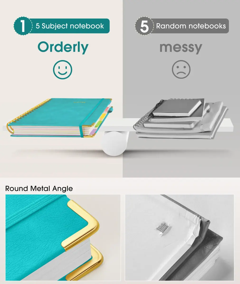 dilitego Hardcover Spiral Notebook with Removable Dividers, 300 Pages A5 College Ruled, 100GSM Paper, Blue | Smooth Ink Flow Acid-Free Paper - view 4