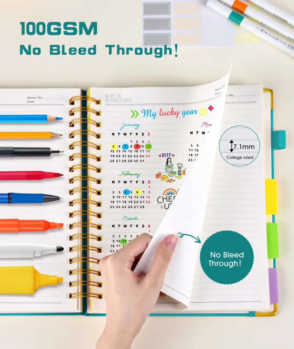 dilitego Hardcover Spiral Notebook with Removable Dividers, 300 Pages A5 College Ruled, 100GSM Paper, Blue | Smooth Ink Flow Acid-Free Paper - view 5