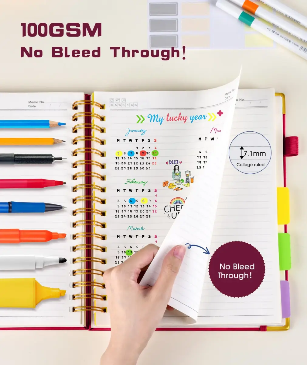 dilitego Hardcover Spiral Notebook with Removable Dividers, 300 Pages A5 Rose | College Ruled Journal for Work School Note taking - view 6