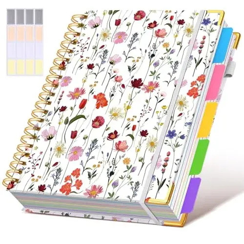 dilitego Hardcover Spiral Notebook A5 Flower White | College Ruled 300 Pages with Removable Dividers - main product image