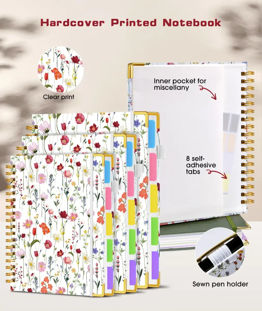 dilitego Hardcover Spiral Notebook A5 Flower White | College Ruled 300 Pages with Removable Dividers - view 3