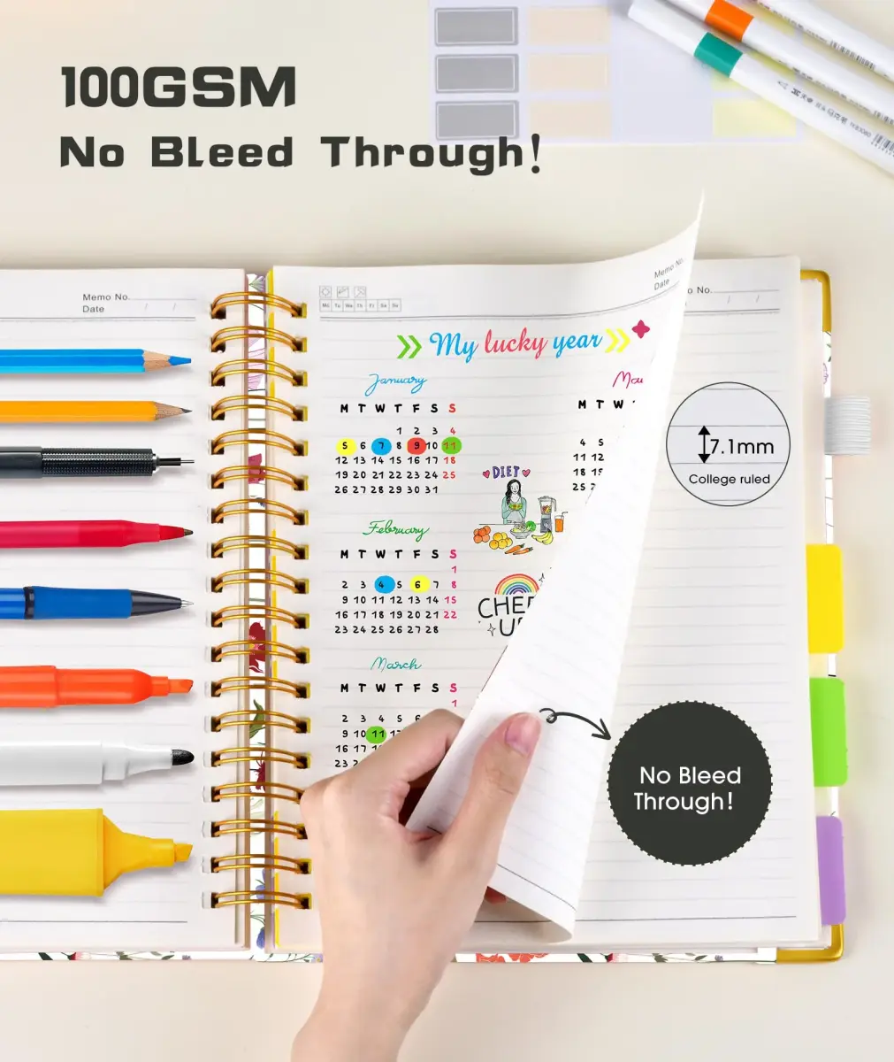 dilitego Hardcover Spiral Notebook A5 Flower White | College Ruled 300 Pages with Removable Dividers - view 6