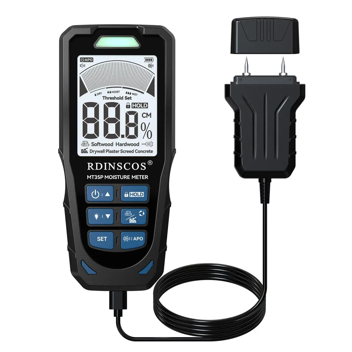 RDINSCOS Pinless & Pin-Type Moisture Meter for Wood, Drywall & Concrete | Digital LCD Moisture Reader with Audible Alarm - main product image