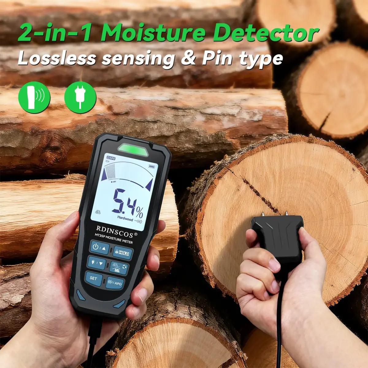 RDINSCOS Pinless & Pin-Type Moisture Meter for Wood, Drywall & Concrete | Digital LCD Moisture Reader with Audible Alarm - view 2