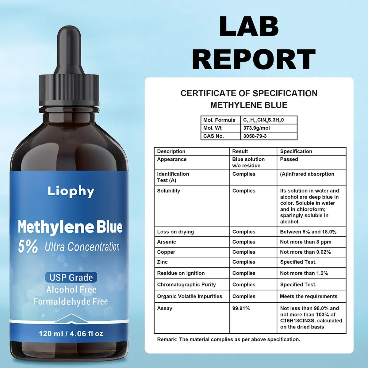 Liophy Methylene Blue Pharmaceutical Grade 5% Drops 120 mL (4.06 Fl Oz) | High Purity 99.99% for Humans - view 6