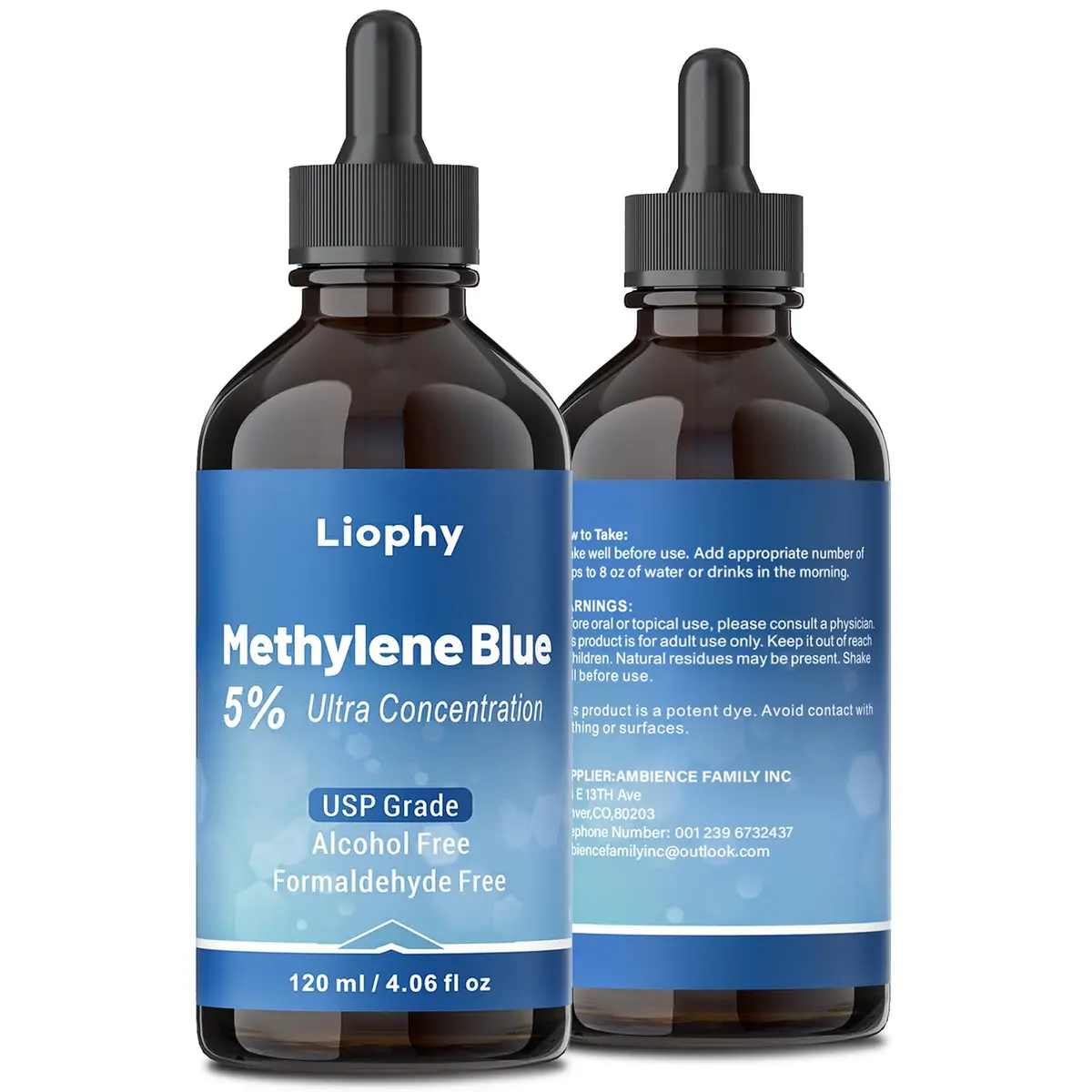 Liophy Methylene Blue Pharmaceutical Grade 5% Drops 120 mL (4.06 Fl Oz) | High Purity 99.99% for Humans - view 7