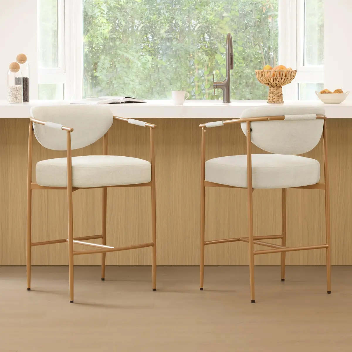 CHITA 27" Counter Height Fabric Linen Bar Stools | Modern Handcrafted Design Support - main product image