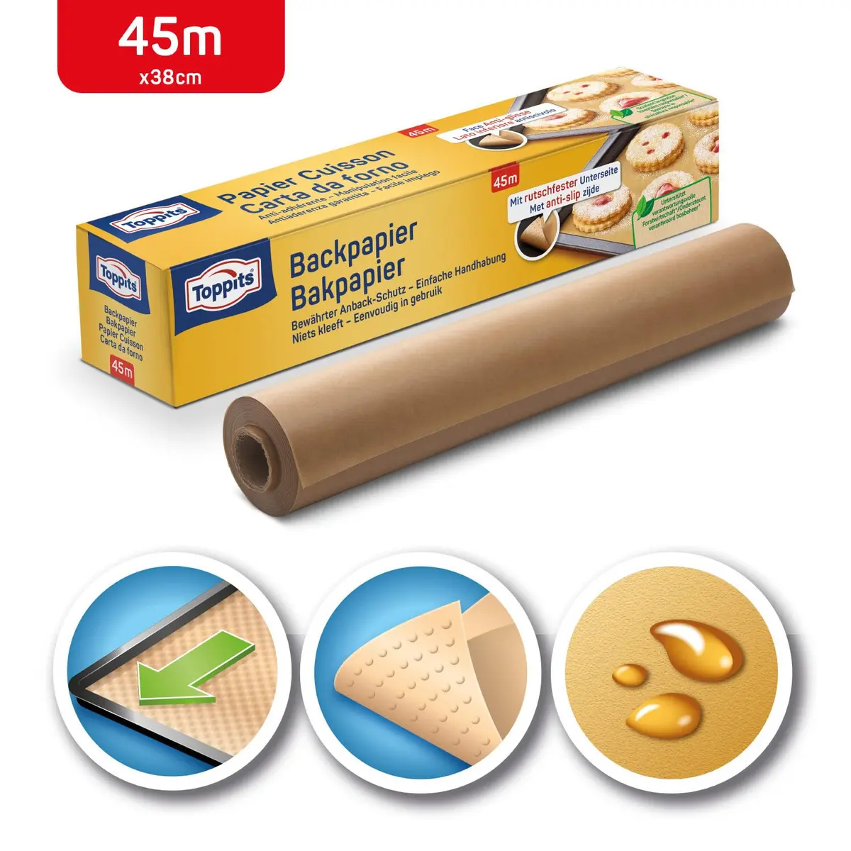 Toppits Baking Paper 45 m Roll Non-Stick with Tear-Off Saw | Heat Resistant 220°C, Versatile for Oven & Grill - view 2