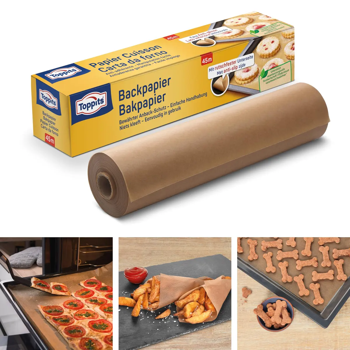Toppits Baking Paper 45 m Roll Non-Stick with Tear-Off Saw | Heat Resistant 220°C, Versatile for Oven & Grill - view 5