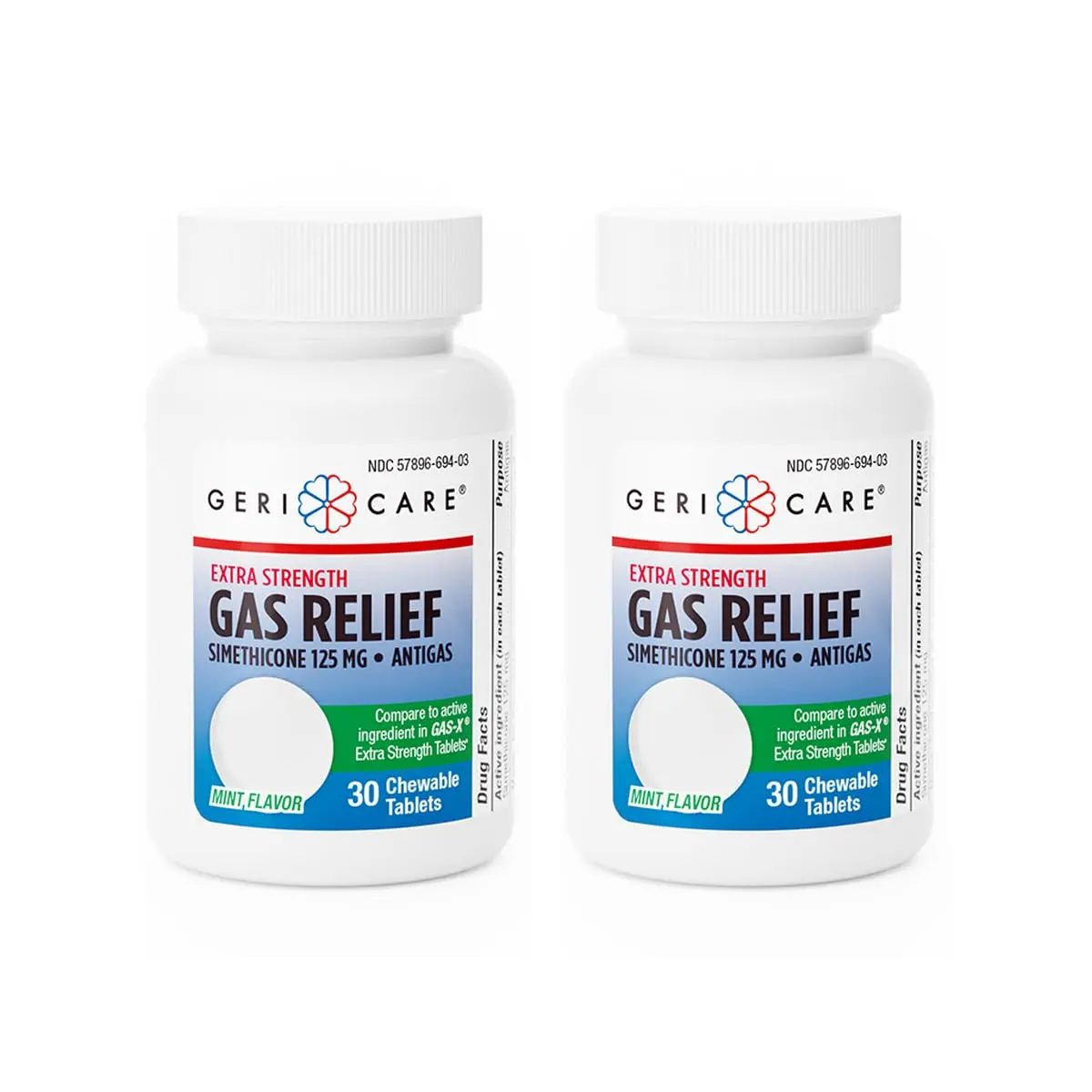 GeriCare Chewable Extra Strength Gas Relief Simethicone 125mg | Fast-Acting Digestive Gas Bloating Relief (70-120 chars) - main product image