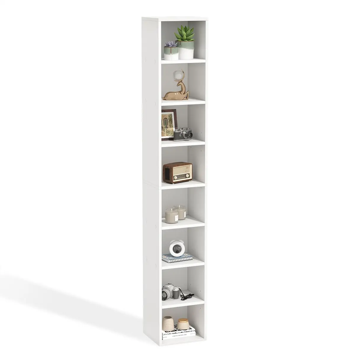 OneBlis 8-Tier Narrow Bookshelf 71.5" Tall White | Modern Wooden Book Shelf with Storage - view 8