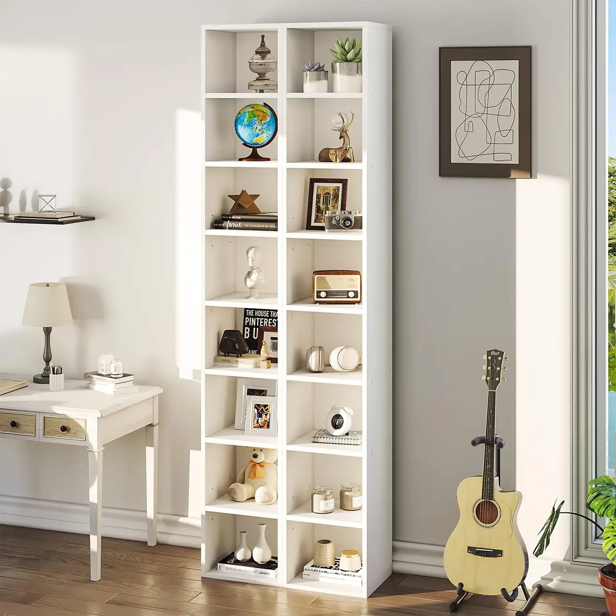 OneBlis 8-Tier Narrow Bookshelf 71.5" Tall White | Modern Wooden Book Shelf with Storage - view 3