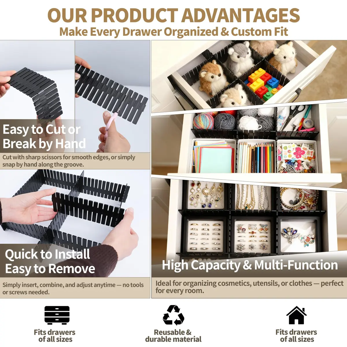 Bofoho Adjustable Drawer Dividers 32 Pack | Cut-to-Fit DIY Organizers for Kitchen & Closet - view 5