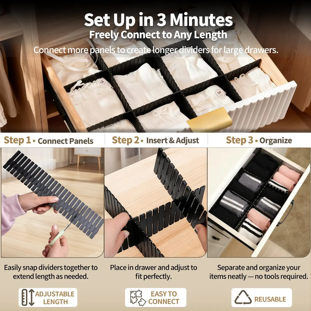 Bofoho Adjustable Drawer Dividers 32 Pack | Cut-to-Fit DIY Organizers for Kitchen & Closet - view 4