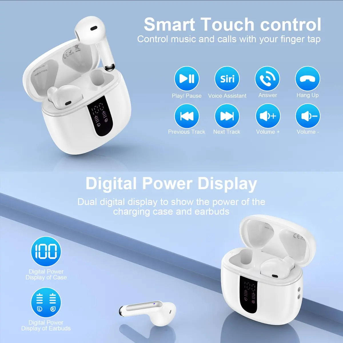 VIFIGEN Wireless Earbuds for iPhone 17e/17 Pro Max | 60H Playtime, IPX7 Waterproof, Bluetooth 5.3 - view 7