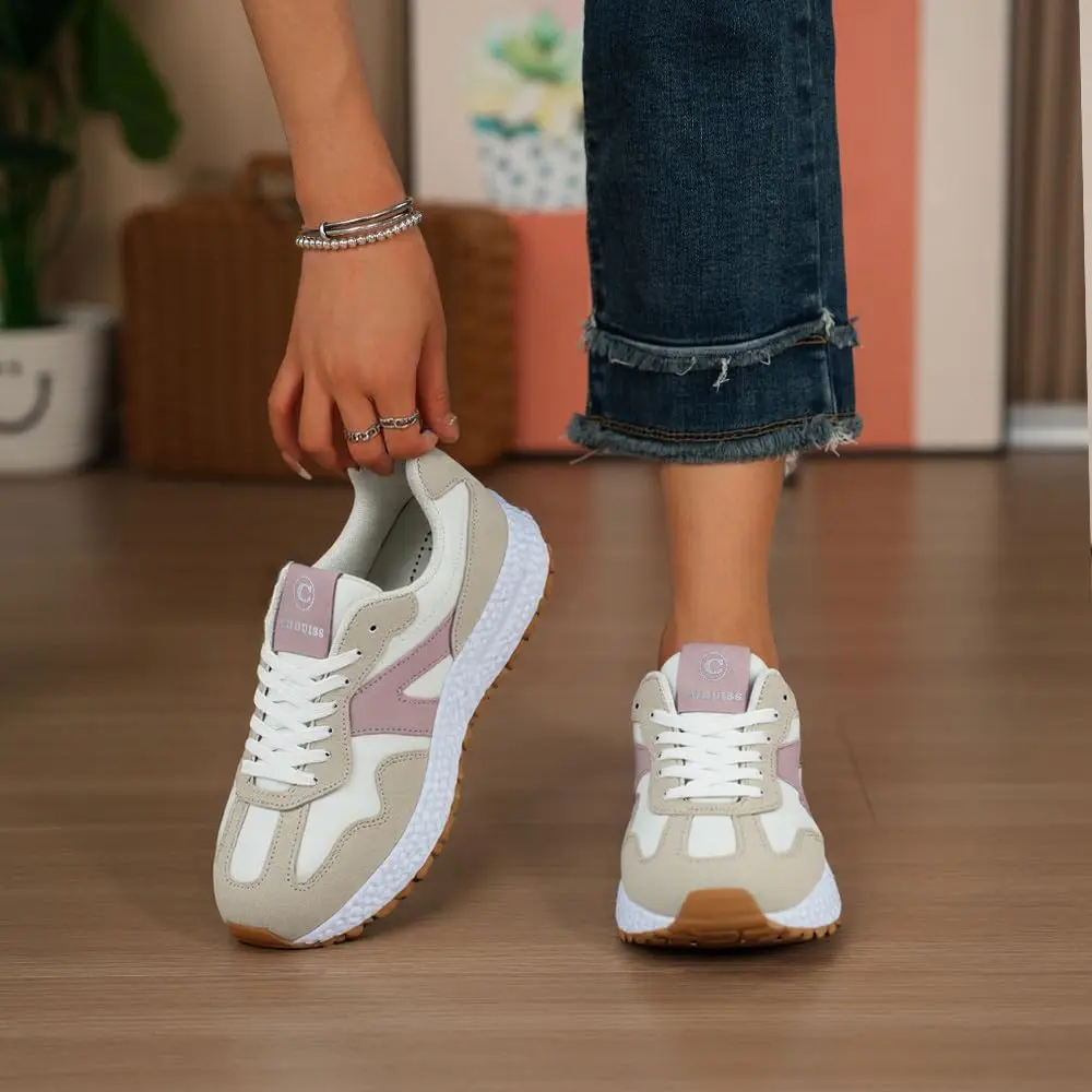 Chouiss Women's Athletic Walking Shoes with Popcorn Sole & Color Block Design, Pink 21cm (8.5 US) - view 2