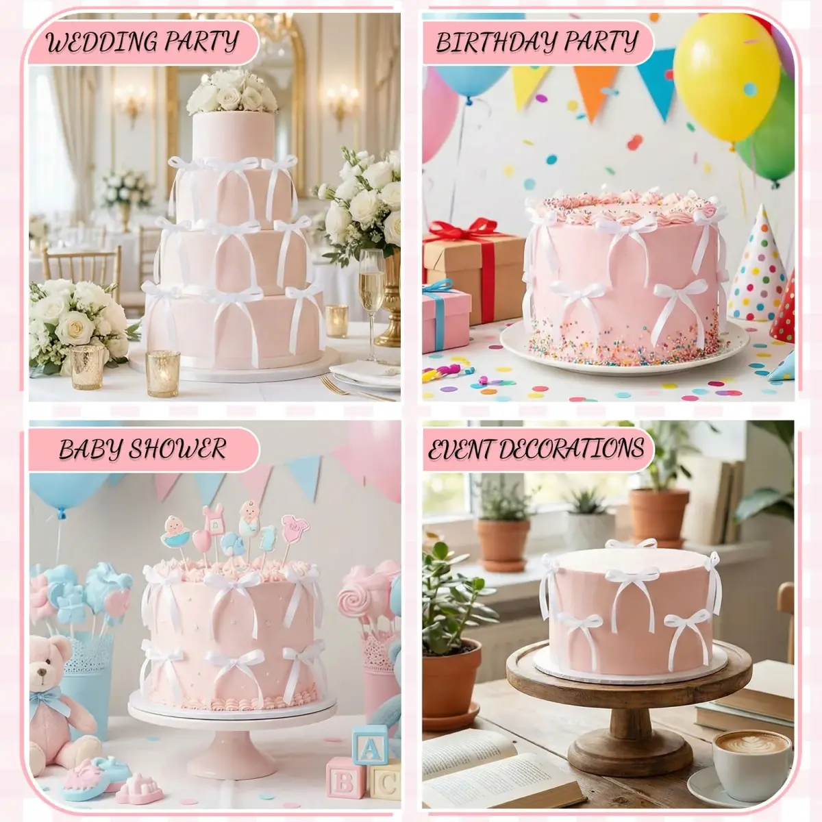 NatNarr White Bow Cake Toppers 30 Pack | Handmade Polyester Ribbon for Parties - view 6