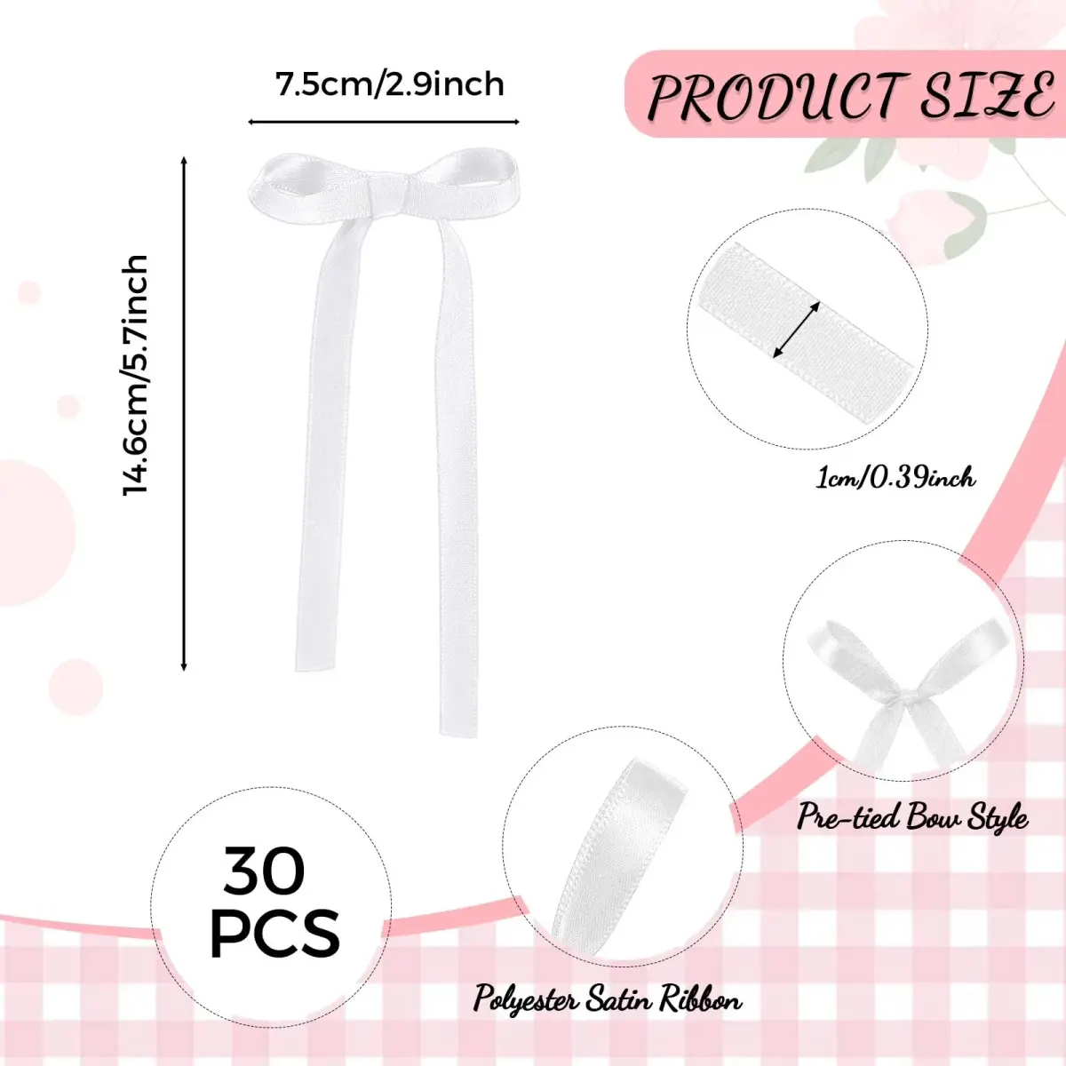 NatNarr White Bow Cake Toppers 30 Pack | Handmade Polyester Ribbon for Parties - view 2