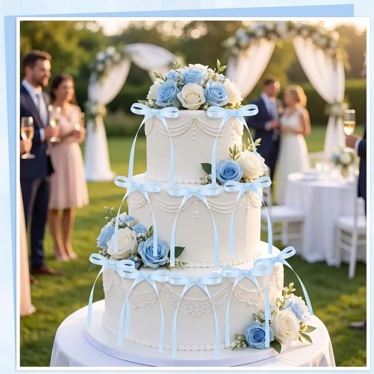 NatNarr Light Blue Bow Cake Toppers 30 Pack | Handmade Polyester Ribbons for Parties - view 5