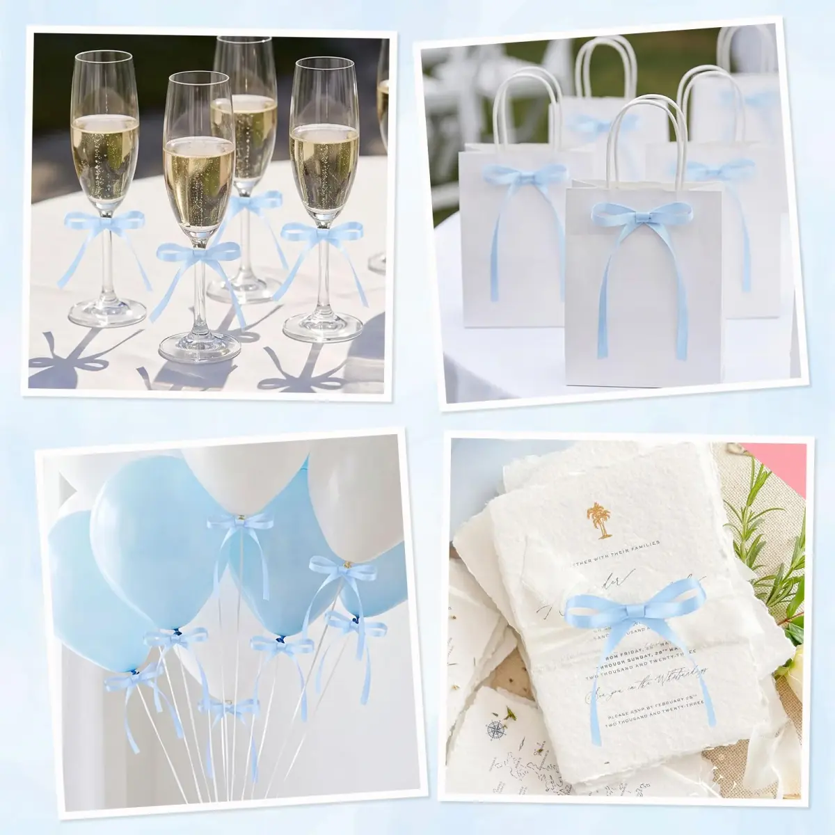 NatNarr Light Blue Bow Cake Toppers 30 Pack | Handmade Polyester Ribbons for Parties - view 6