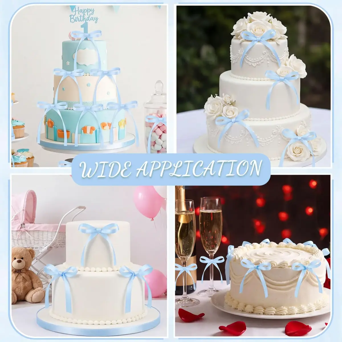 NatNarr Light Blue Bow Cake Toppers 30 Pack | Handmade Polyester Ribbons for Parties - view 7