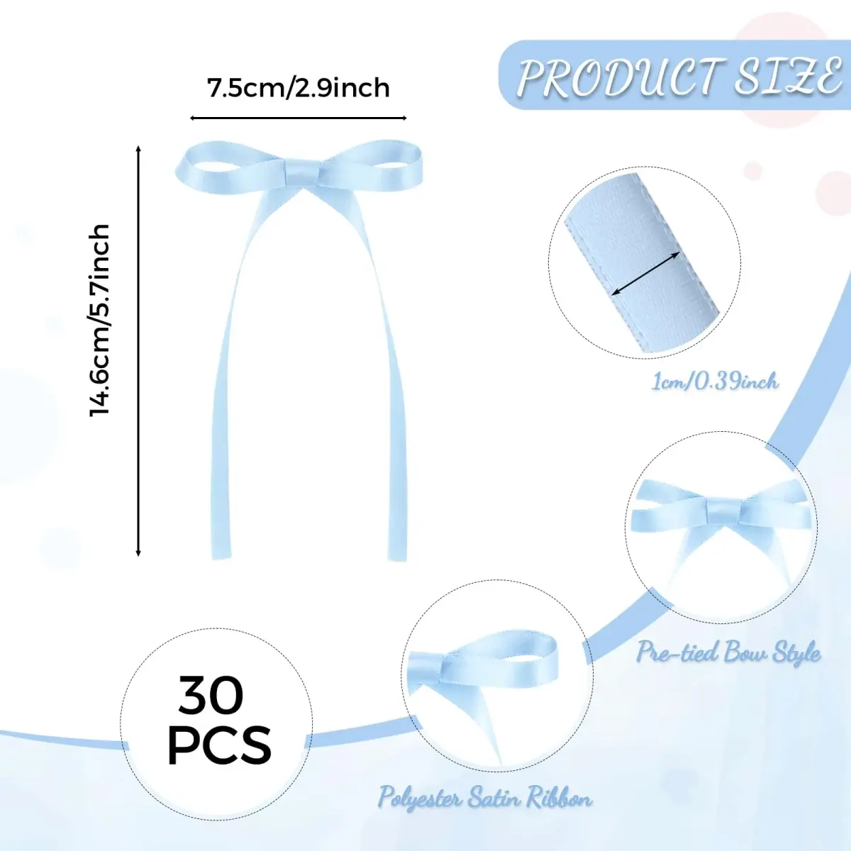NatNarr Light Blue Bow Cake Toppers 30 Pack | Handmade Polyester Ribbons for Parties - view 2