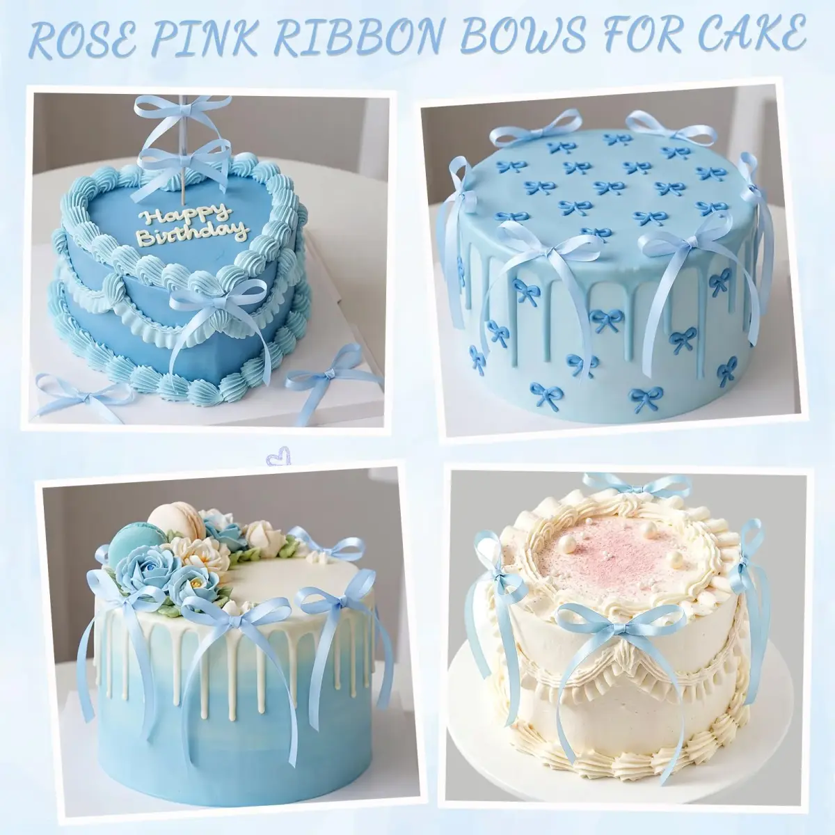 NatNarr Light Blue Bow Cake Toppers 30 Pack | Handmade Polyester Ribbons for Parties - view 3