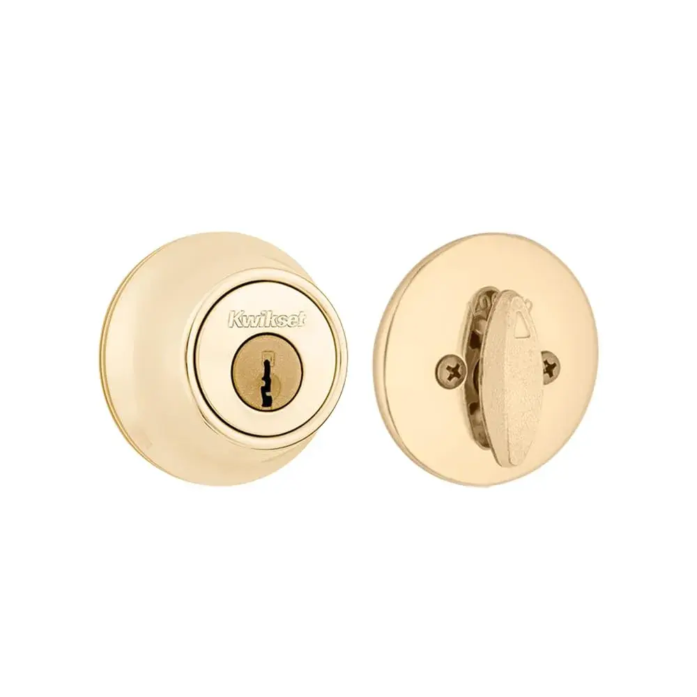 Kwikset 660 Single Cylinder Deadbolt, Polished Brass Round Exterior - main product image